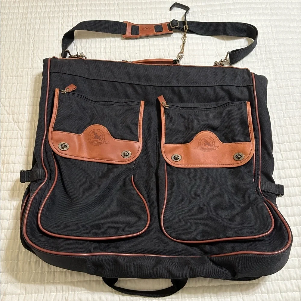 Vintage Eddie Bauer Leather +Canvas Hanging Garment Bag & Matching Carry Bag Set